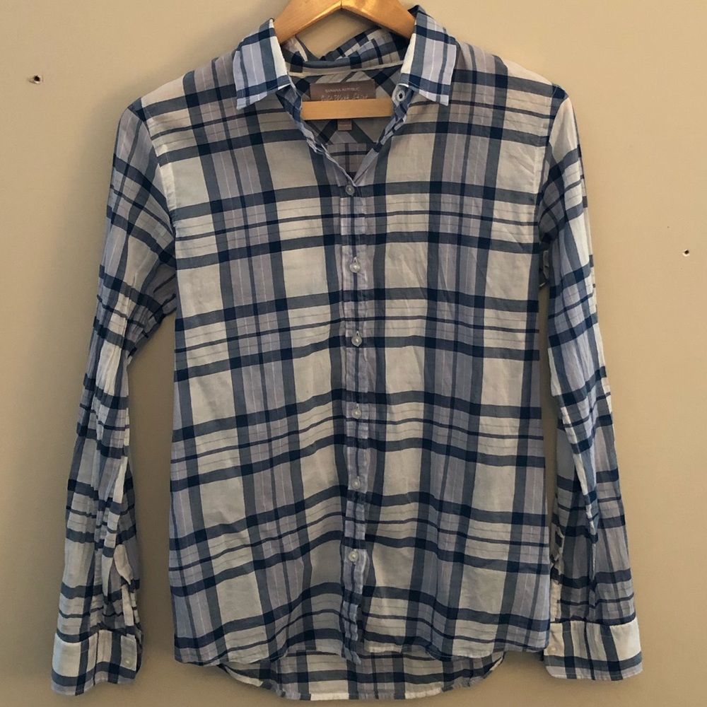 Blue plaid soft wash button down